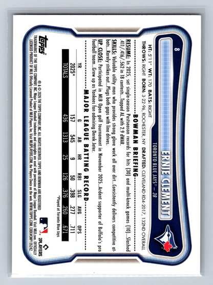 Ernie Clement 2026 Bowman Fuchsia Border /299 #8 Blue Jays