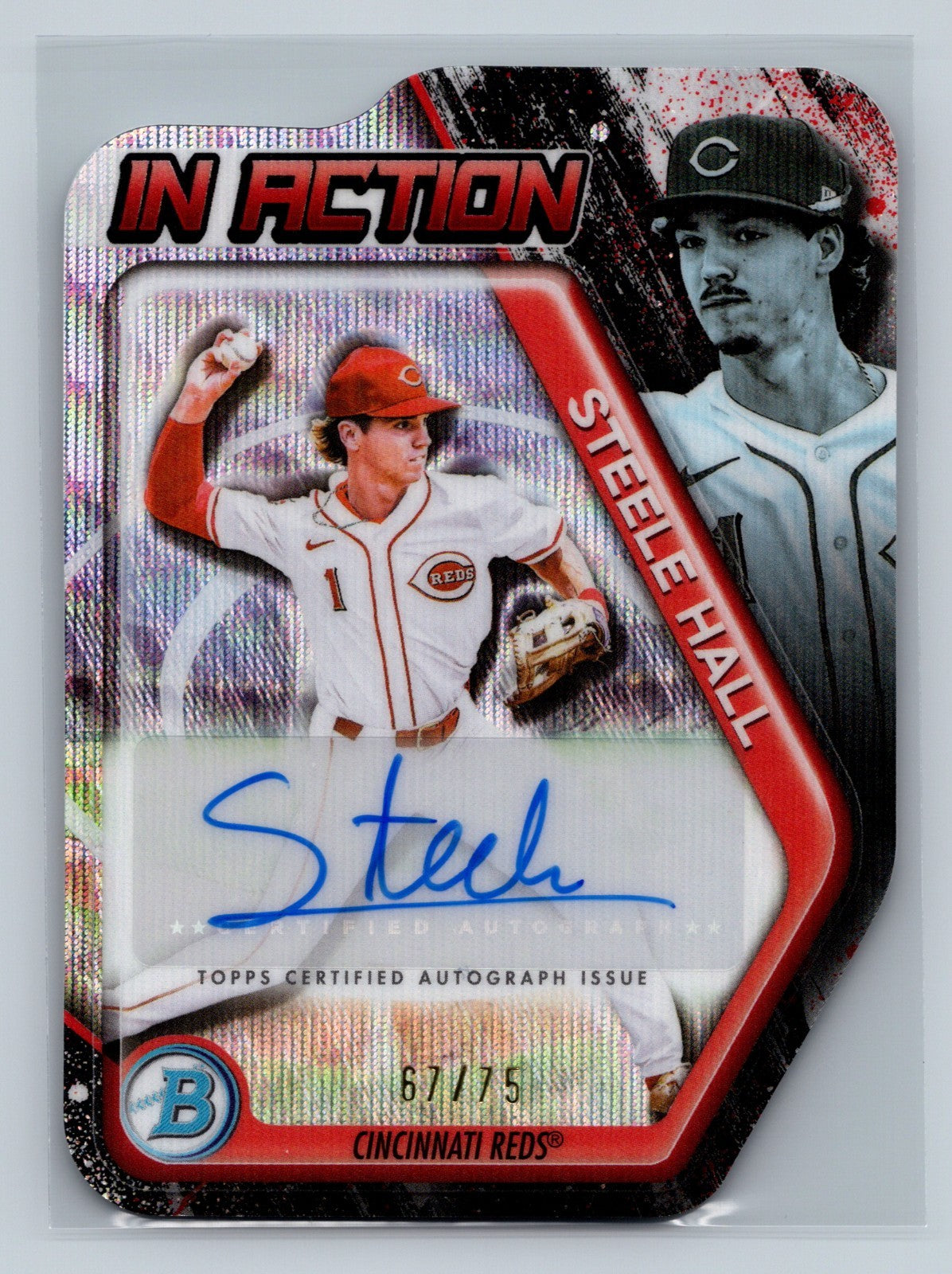 Steele Hall 2025 Bowman Draft In Action Wave Refractor Auto /75 #BIA-SH Reds