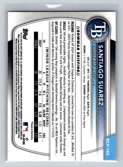 Santiago Suarez 2025 Bowman Chrome 1st Wave Refractor /350 #BCP-142 Rays
