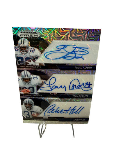 Emmitt Smith Tony Dorsett Calvin Hill 2025 Prizm Black Mojo Triple Auto /25