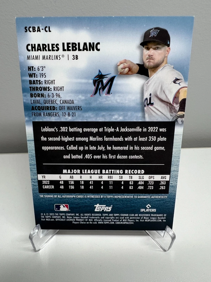 Charles Leblanc 2023 Topps Stadium Club Auto RC #SCBA-CL Marlins