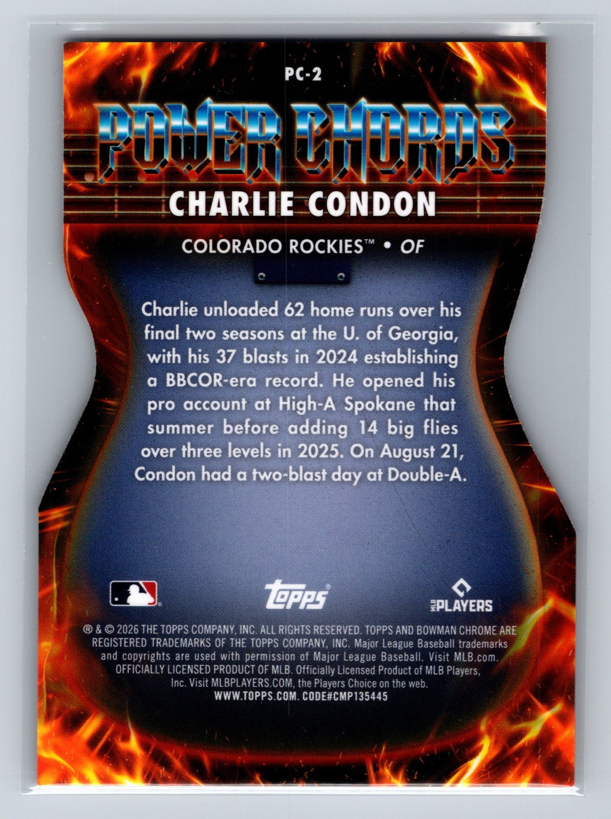 Charlie Condon 2026 Bowman Chrome Power Chords Gold Refractor Die-Cut /50 #PC-2