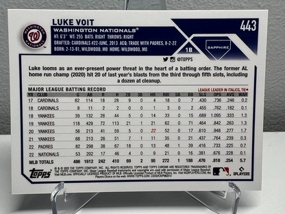 Luke Voit 2023 Topps Chrome Sapphire Edition #443 Nationals