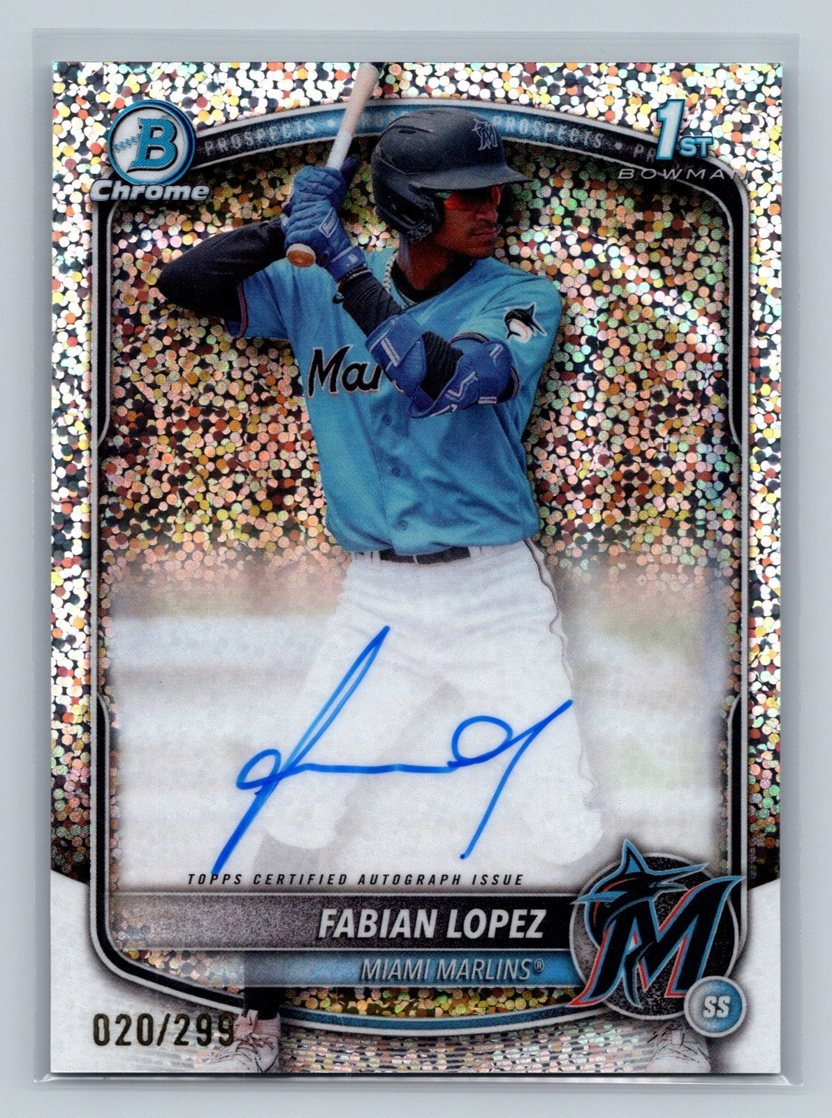 Fabian Lopez 2025 Bowman Chrome 1st Speckle Refractor Auto /299 #CPA-FL Marlins