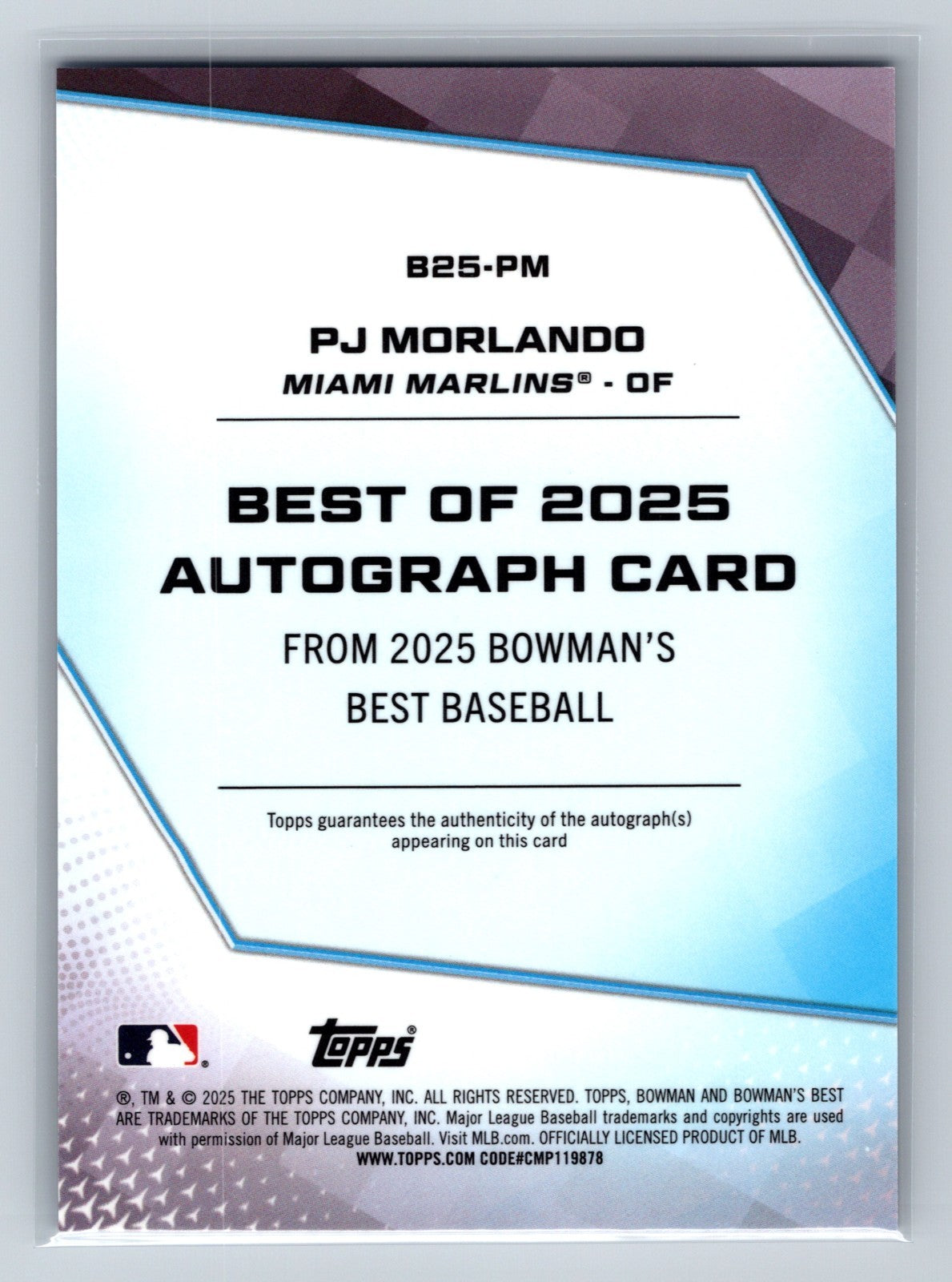 PJ Morlando 2025 Bowmans Best Purple Refractor Auto RC /75 #B25-PM Marlins