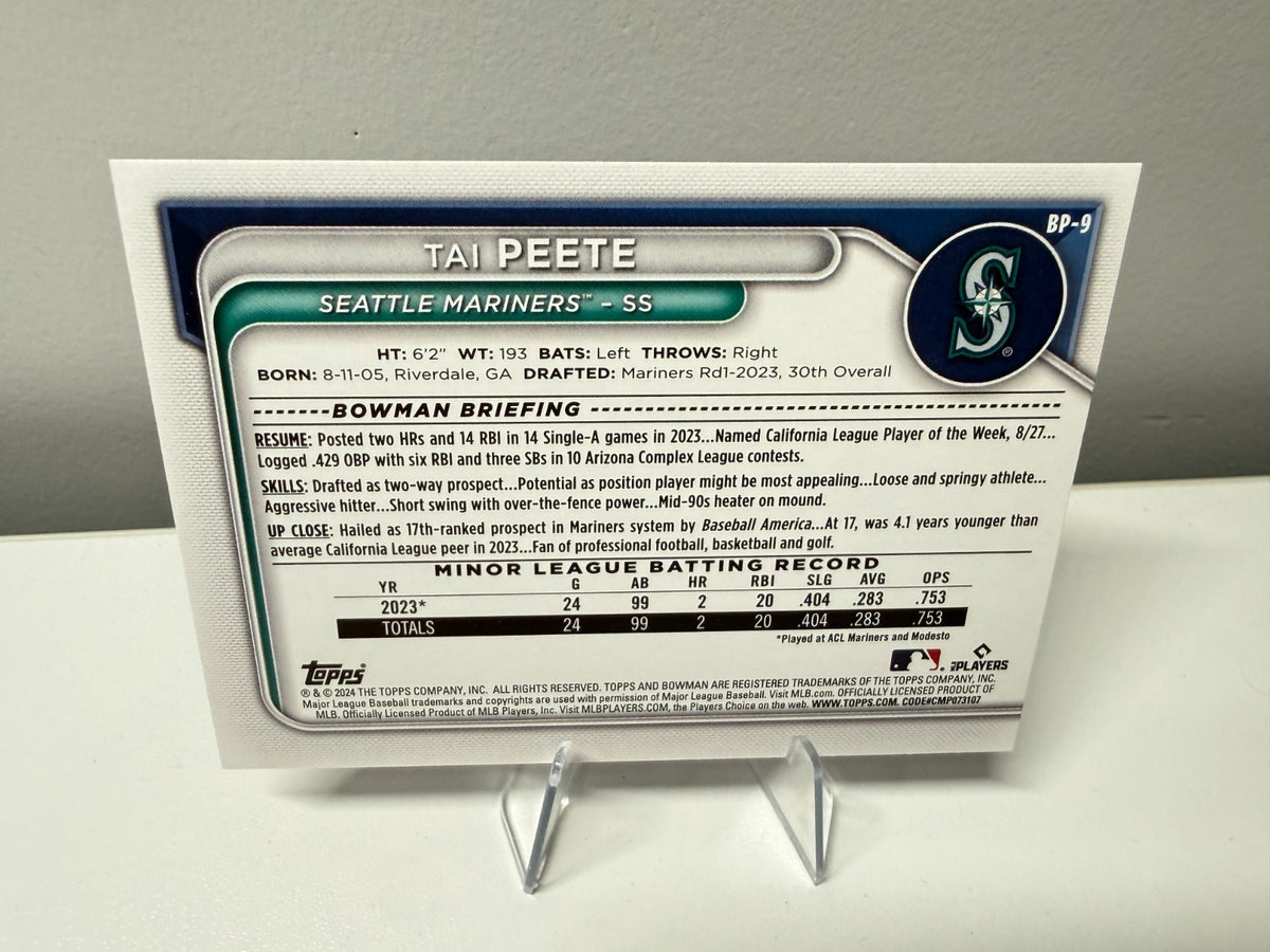 Tai Peete 2024 Bowman Paper Prospect Pink /175 #BP-9 Mariners