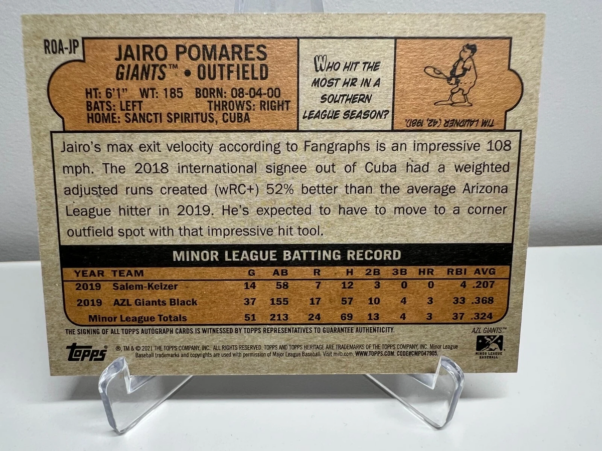 Jairo Pomares 2021 Topps Heritage Minors Auto #ROA-JP Giants