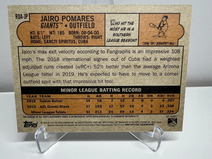 Jairo Pomares 2021 Topps Heritage Minors Auto #ROA-JP Giants