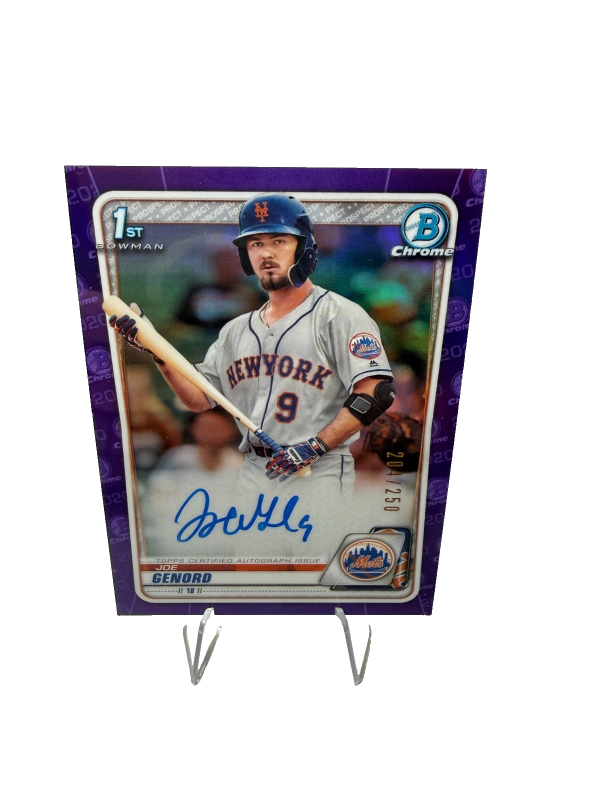 Joe Genord 2020 Bowman Chrome 1st Purple Refractor Auto /250 #CPA-JG Mets