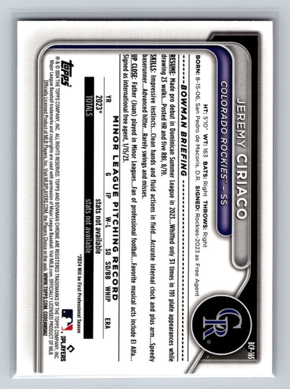 Jeremy Ciriaco 2024 Bowman Chrome 1st Fuchsia Shimmer Refractor /199 #BCP-165