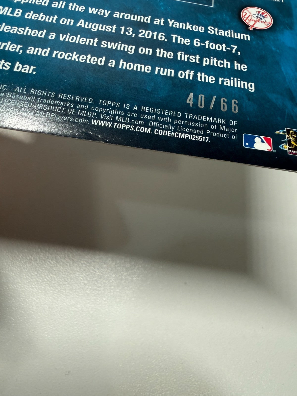 Aaron Judge 2017 Topps Update Black RC /66 #US99 Yankees