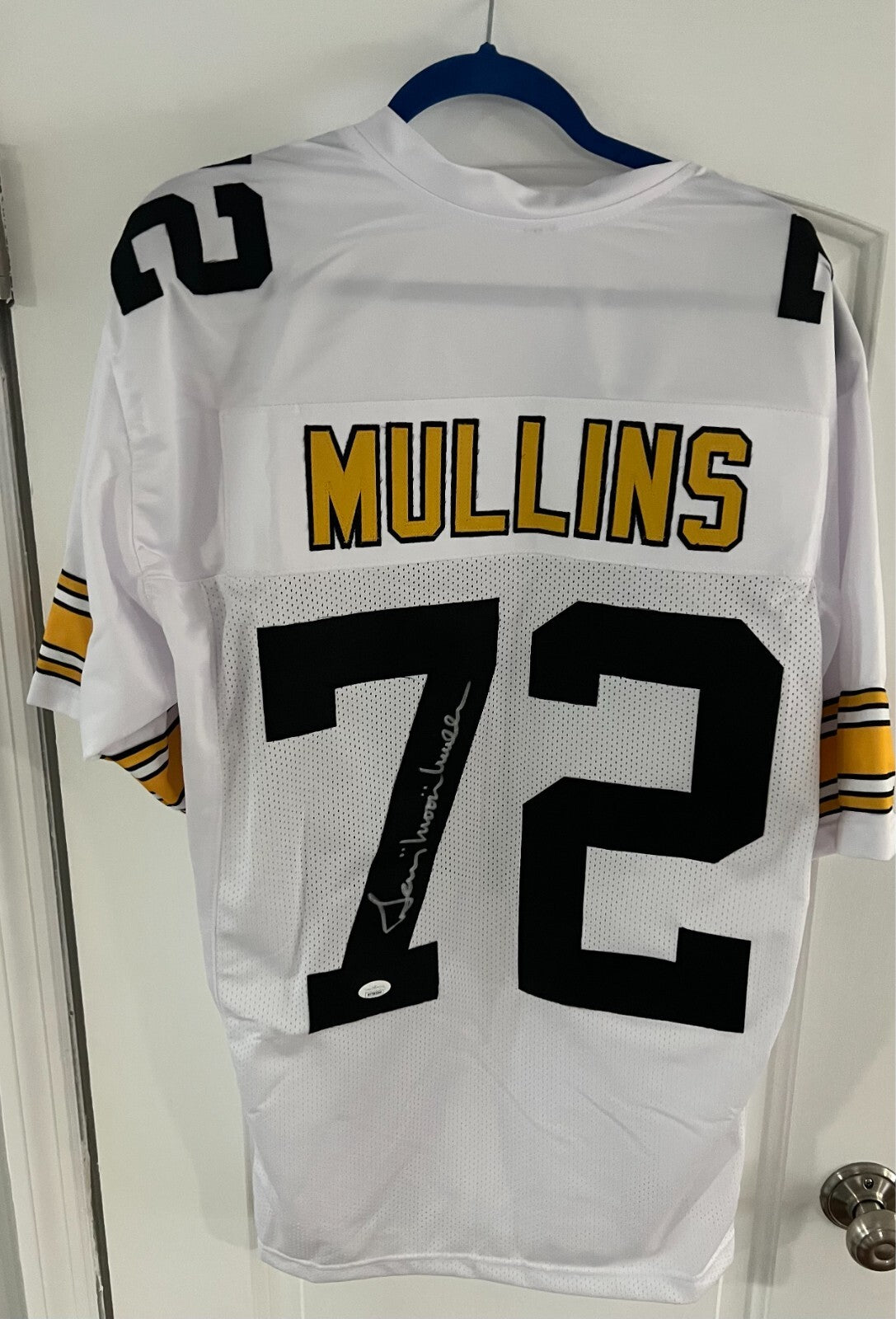 Gerry Mullins Pittsburg Steelers Signed Custom White Jersey COA AUTO JSA