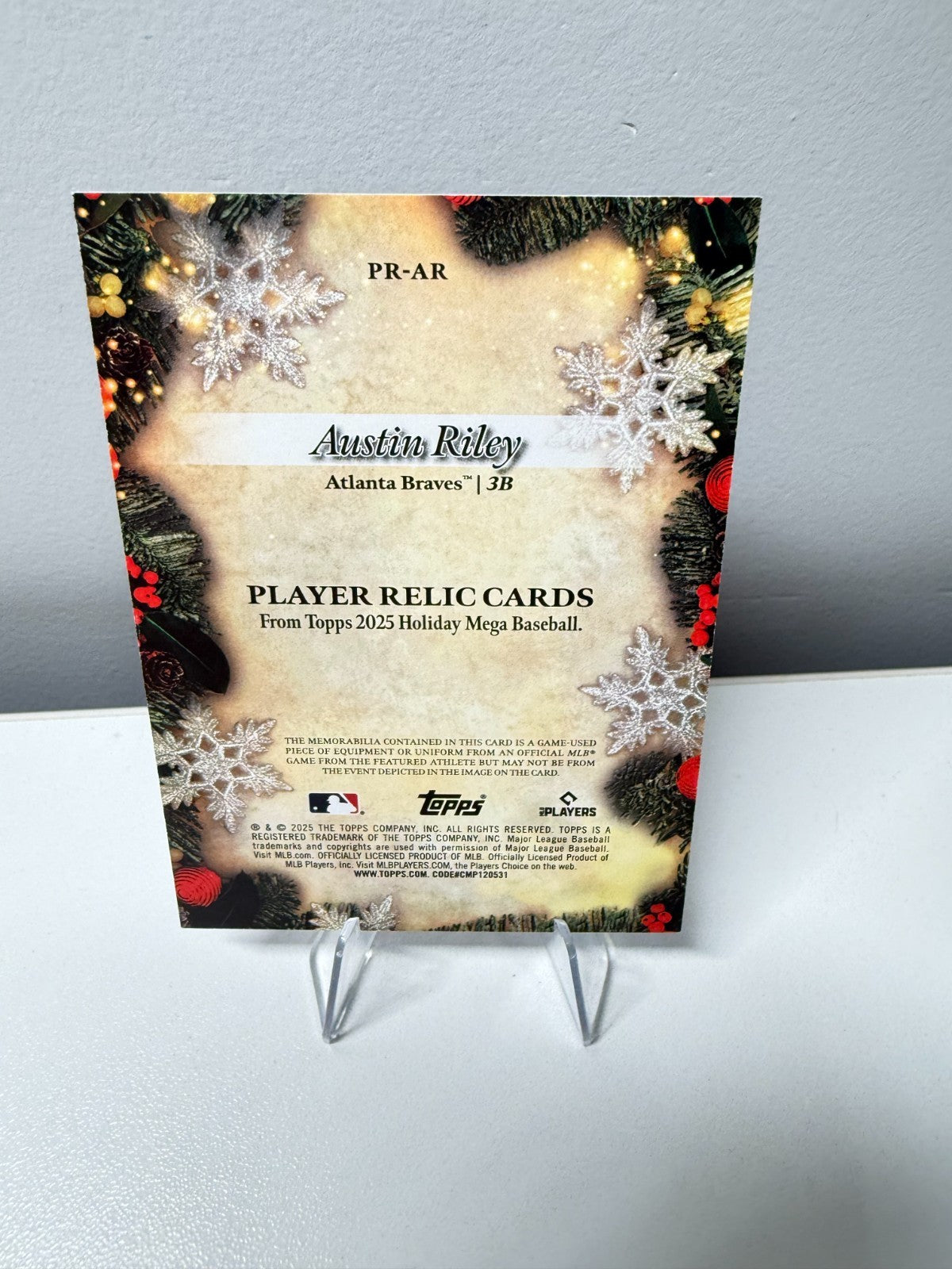 Austin Riley 2025 Topps Holiday Player Relic #PR-AR Braves