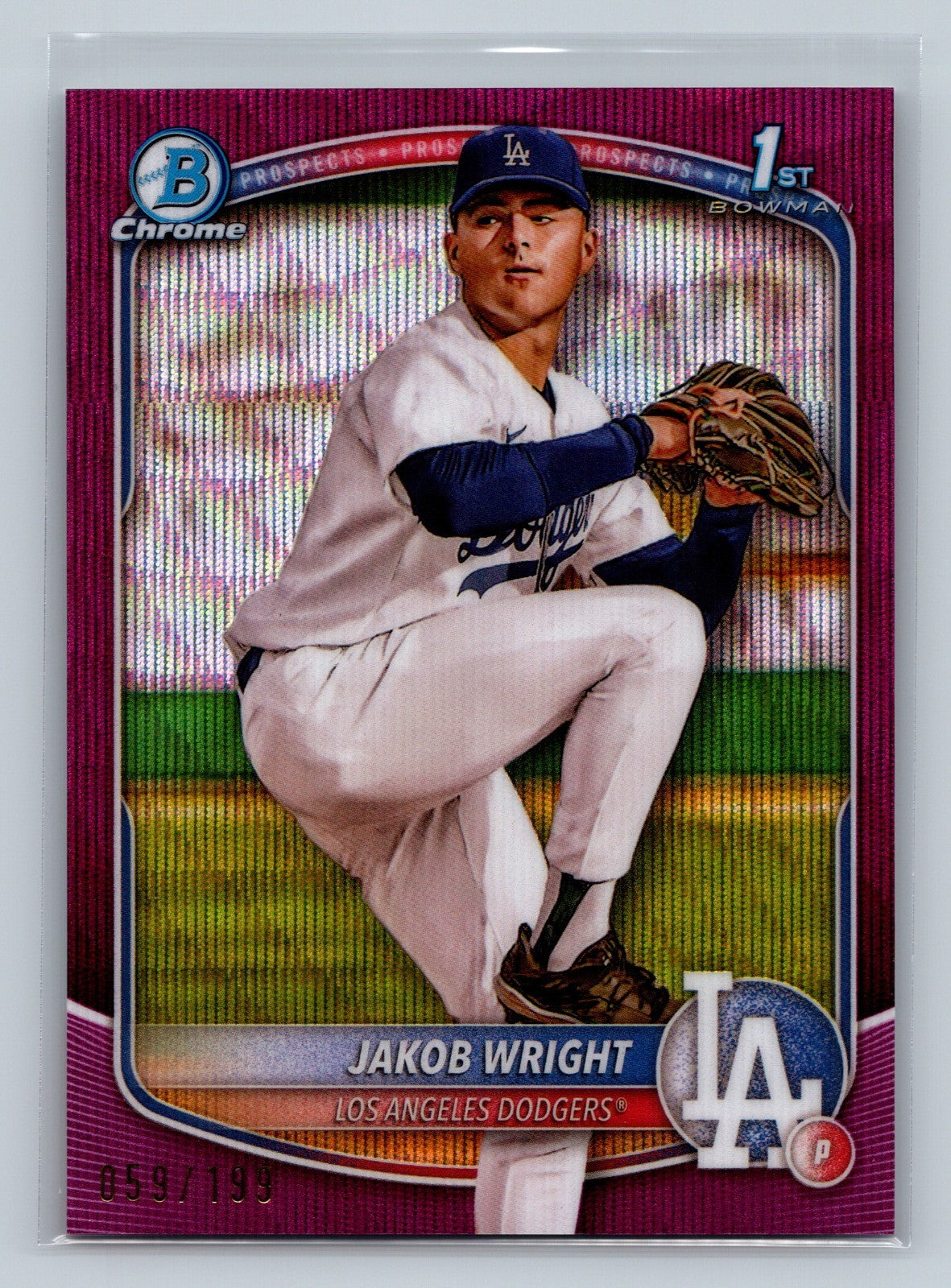 Jakob Wright 2025 Bowman Chrome 1st Fuchsia Wave Refractor /199 #BCP-143 Dodgers