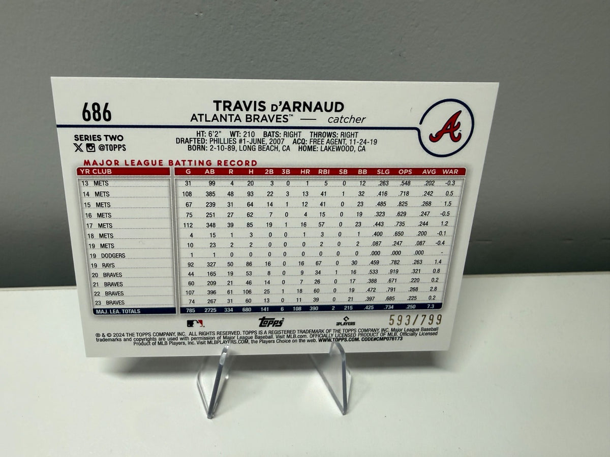 Travis D'arnaud 2024 Topps Series 2 Purple Shimmer Foil /799 #686 Braves