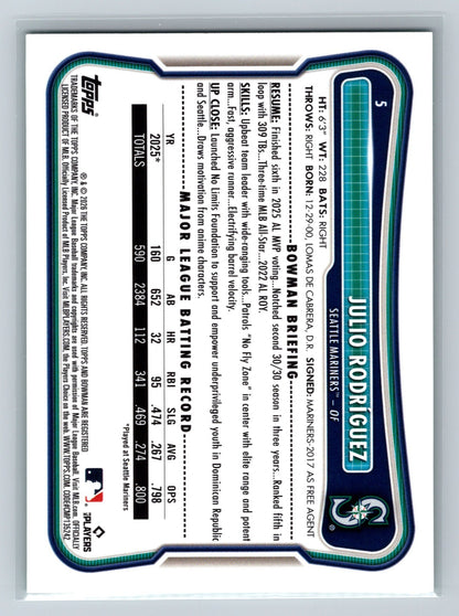Julio Rodriguez 2026 Bowman Green /99 #5 Mariners