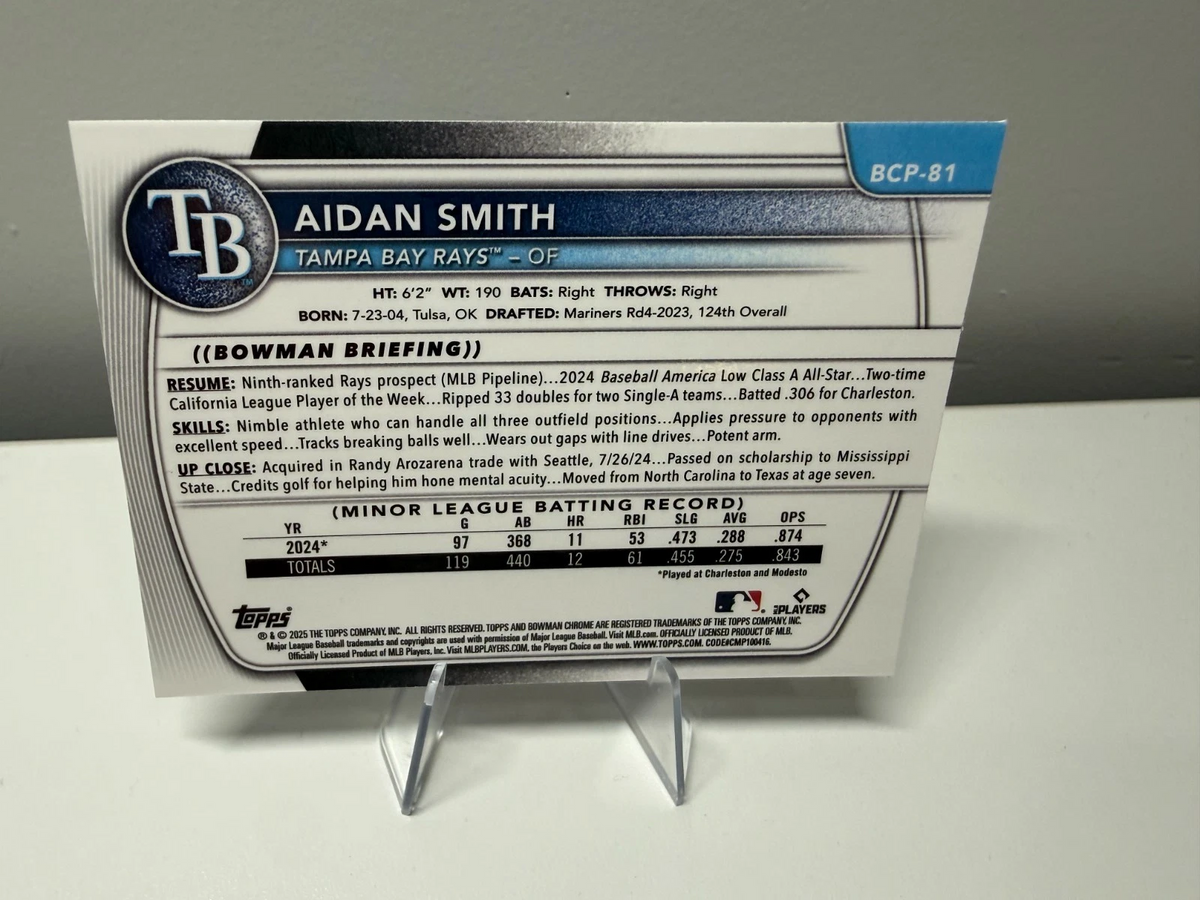 Aidan Smith 2025 Bowman Chrome Wave Refractor /350 #BCP-81 Rays
