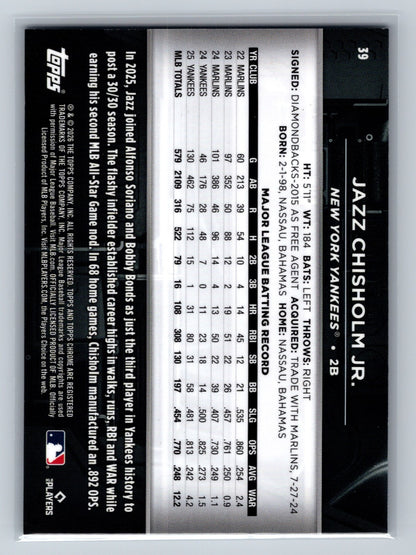 Jazz Chisholm Jr. 2026 Topps Chrome Black Purple Wave Refractor /75 #39 Yankees