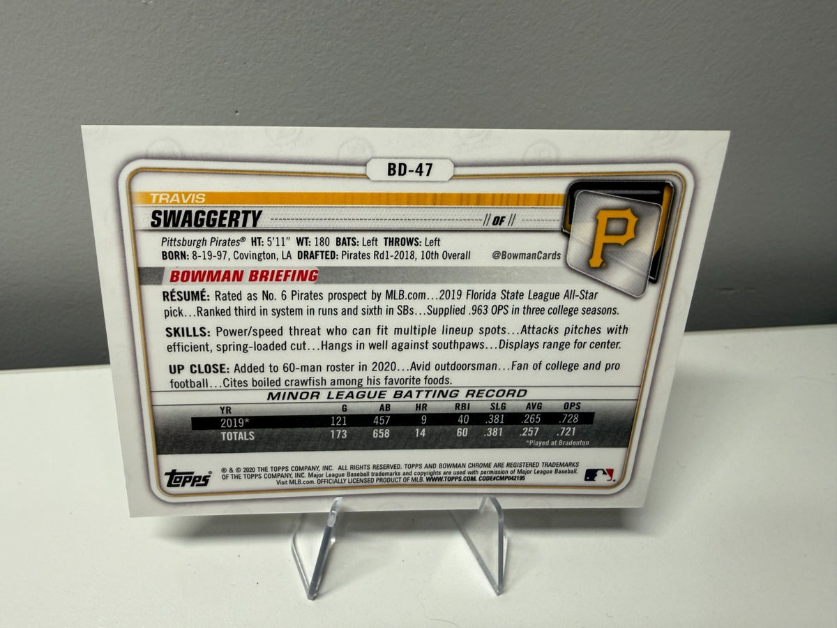 Travis Swaggerty 2020 Bowman Draft Chrome Gold Refractor /50 #BD-47 Pirates