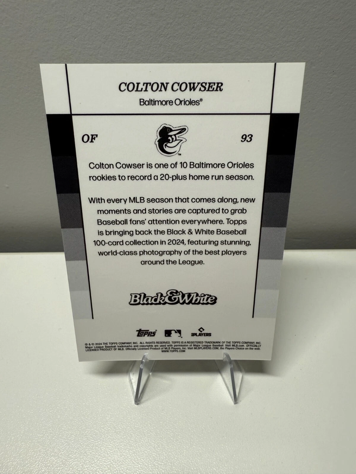 Colton Cowser 2024 Topps Black & White Yellow RC /75 #93 Orioles