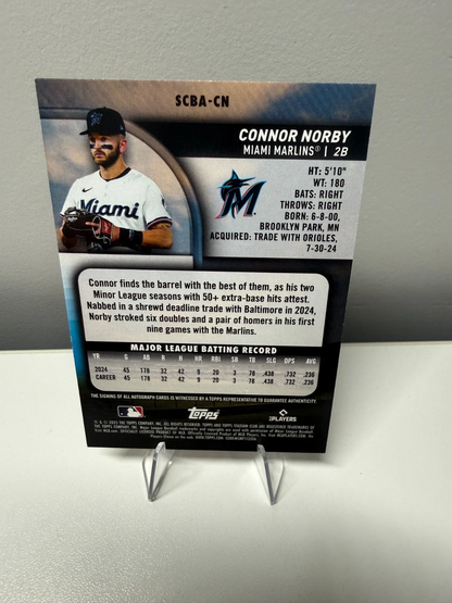 Connor Norby 2025 Topps Stadium Club Autograph Yellow Foil Auto RC #SCBA-CN