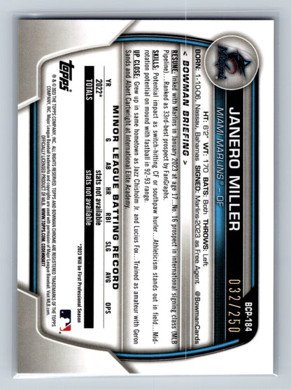 Janero Miller 2023 Bowman Chrome 1st Purple Refractor /250 #BCP-184 Marlins
