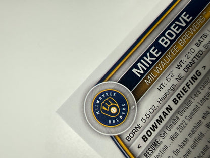Mike Boeve 2023 Bowman Draft 1st Paper Green /99 #BD-192 Brewers