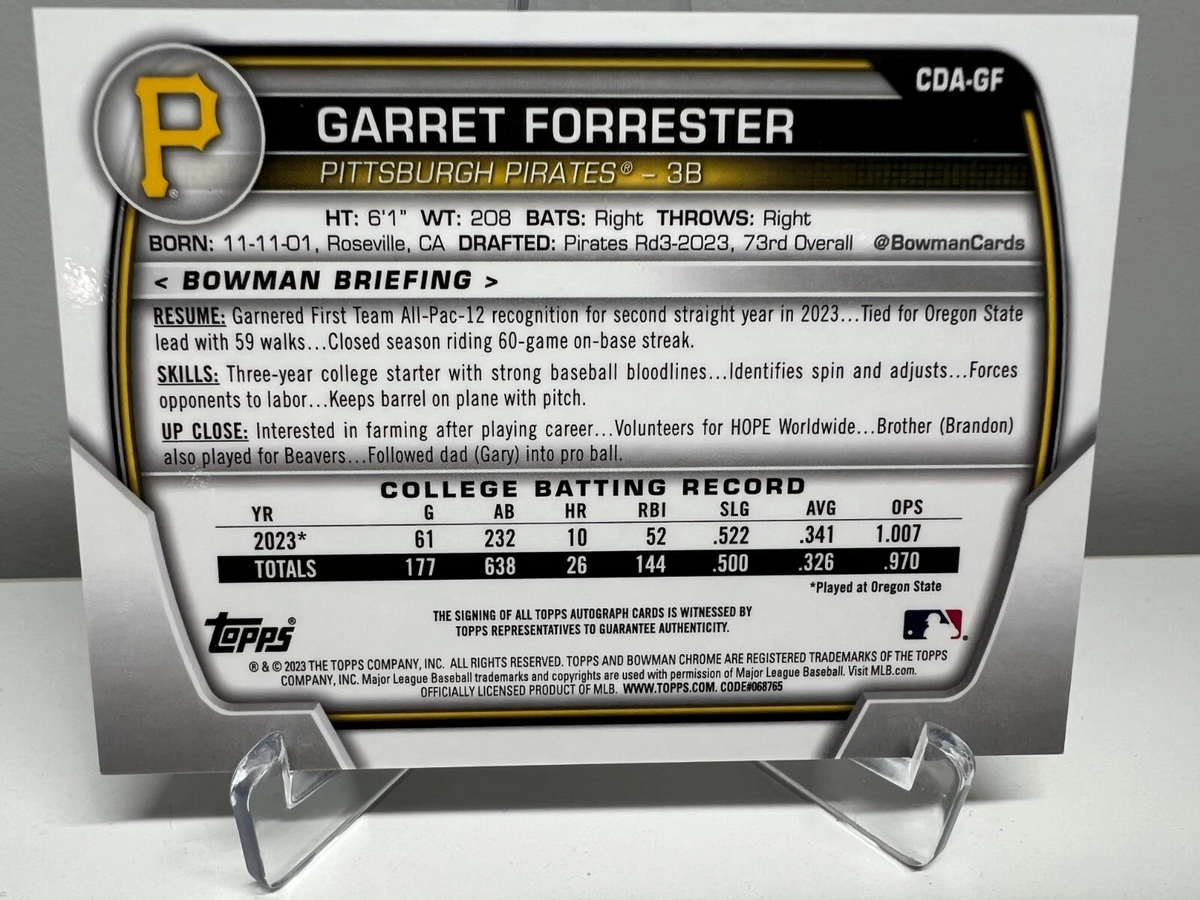 Garrett Forrester 2023 Bowman Chrome 1st Auto #CDA-GF Pirates