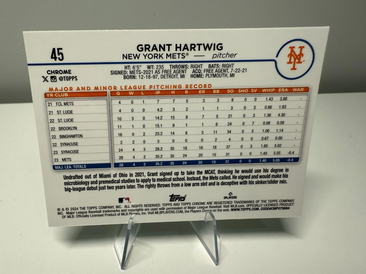 Grant Hartwig 2024 Topps Chrome Green Refractor RC /99 #45 Mets