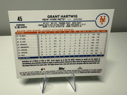 Grant Hartwig 2024 Topps Chrome Green Refractor RC /99 #45 Mets
