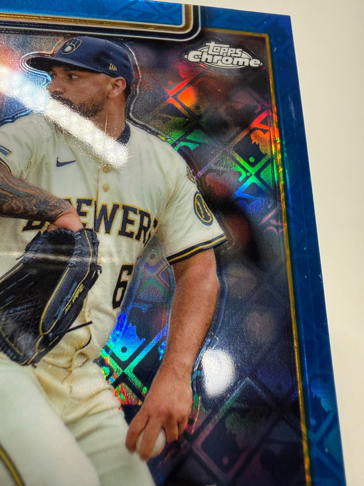 Nestor Cortes 2025 Topps Chrome Blue Logofractor /150 #22 Brewers