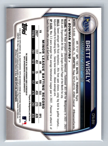 Brett Wisely 2023 Bowman Chrome 1st Speckle Refractor Auto /299 #CPA-BW Rays