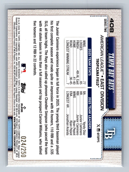 2026 Topps Series 2 Purple Foil /250 #408 Rays