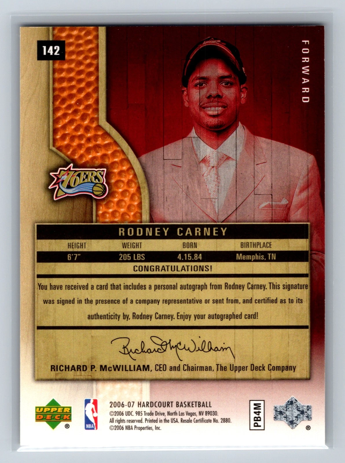 Rodney Carney 2006-07 Upper Deck Hardcourt Futures Auto /399 #142 76ERS