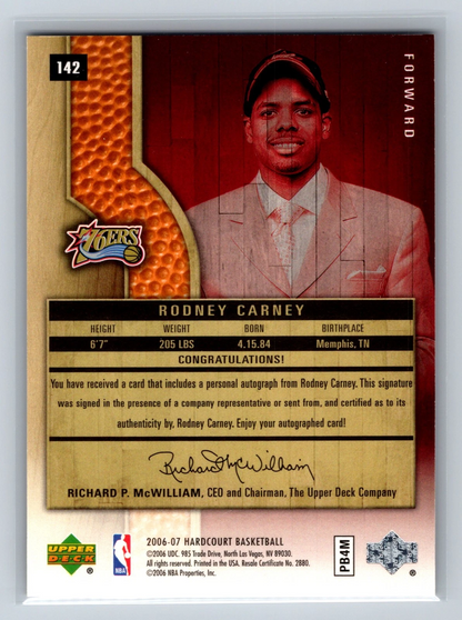 Rodney Carney 2006-07 Upper Deck Hardcourt Futures Auto /399 #142 76ERS