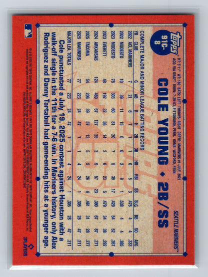 Cole Young 2026 Topps Series 1 1991 Silver Pack Mojo RC #91C-8 Mariners
