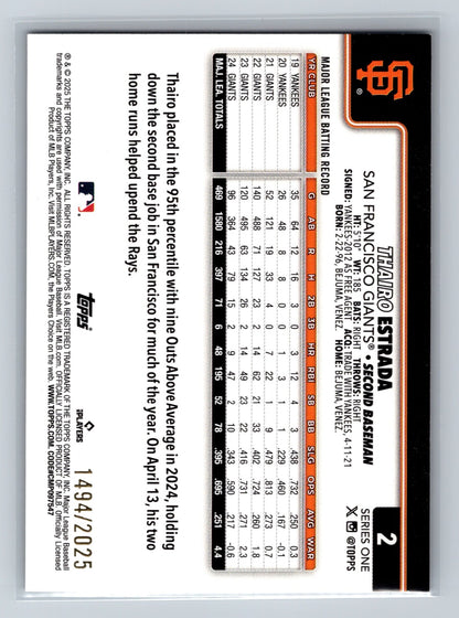 Thairo Estrada 2025 Topps Series 1 Gold /2025 #2 Giants