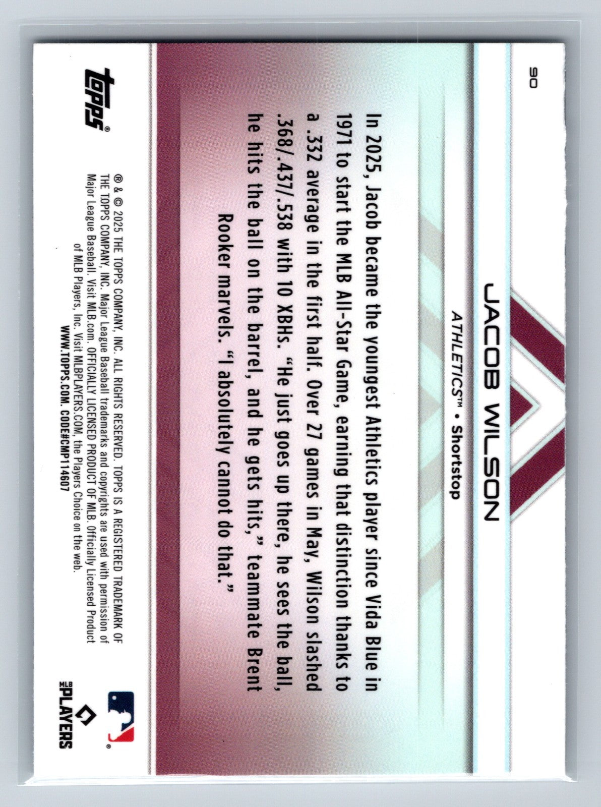 Jacob Wilson 2025 Topps Transcendent Collection Image Variation RC #90 Athletics
