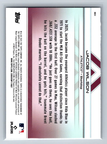Jacob Wilson 2025 Topps Transcendent Collection Image Variation RC #90 Athletics
