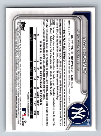 Ryan Harvey 2024 Bowman Draft Chrome 1st Yellow Sapphire Refractor /75 #BDC-198