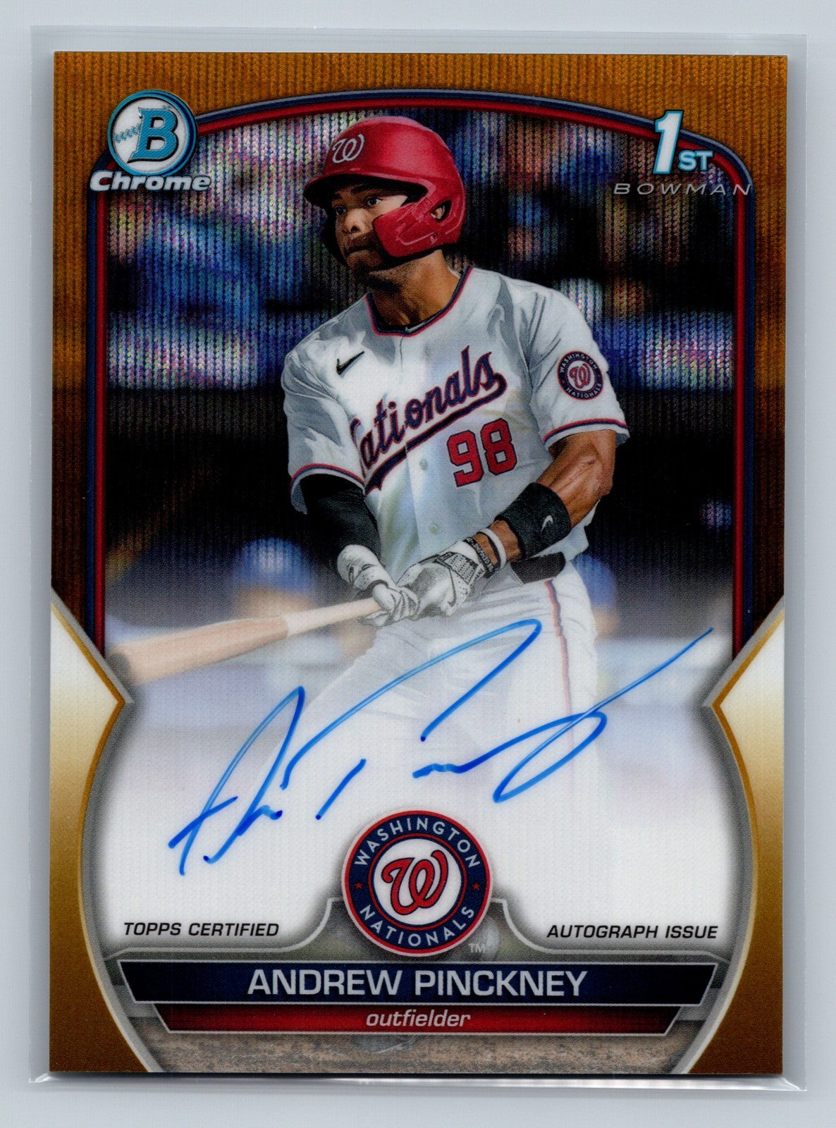 Andrew Pinckney 2023 Bowman Draft Chrome 1st Gold Wave Auto Refractor /50