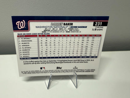 Darren Baker 2025 Topps Chrome Blue Logofractor RC /150 #231 Nationals