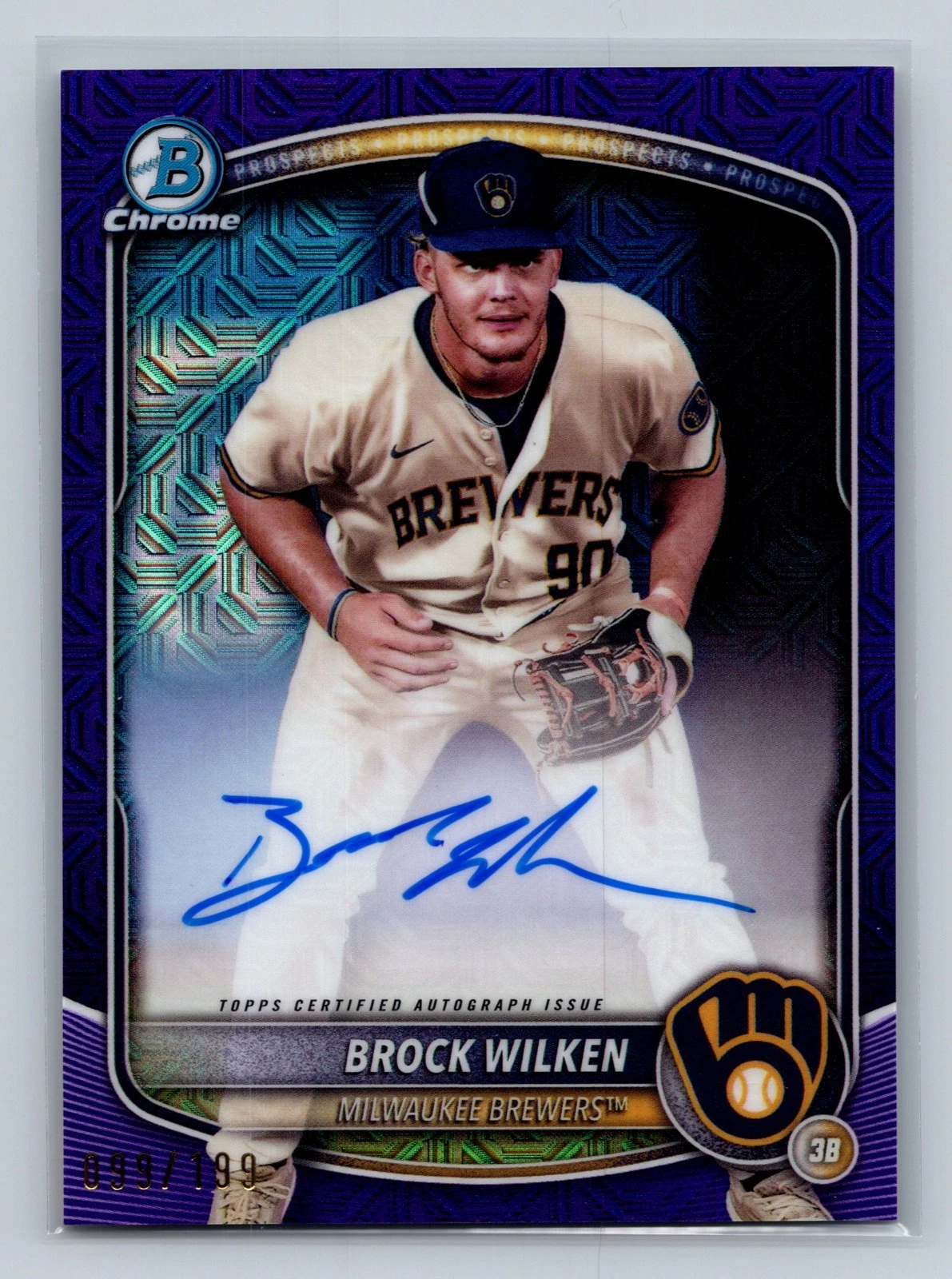 Brock Wilken 2025 Bowman Chrome Purple Mojo Refractor Auto /199 #BMA-BW Brewers