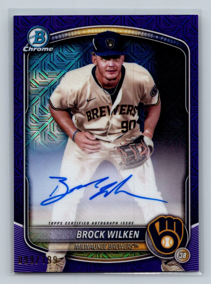 Brock Wilken 2025 Bowman Chrome Purple Mojo Refractor Auto /199 #BMA-BW Brewers