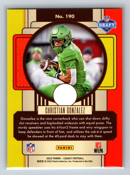 Christian Gonzalez 2023 Panini Legacy Yellow RC /150 #190 Ducks