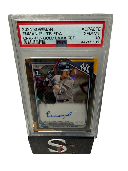 Enmanuel Tejeda 2024 Bowman Chrome 1st HTA Gold Lava Refractor Auto /50 PSA 10