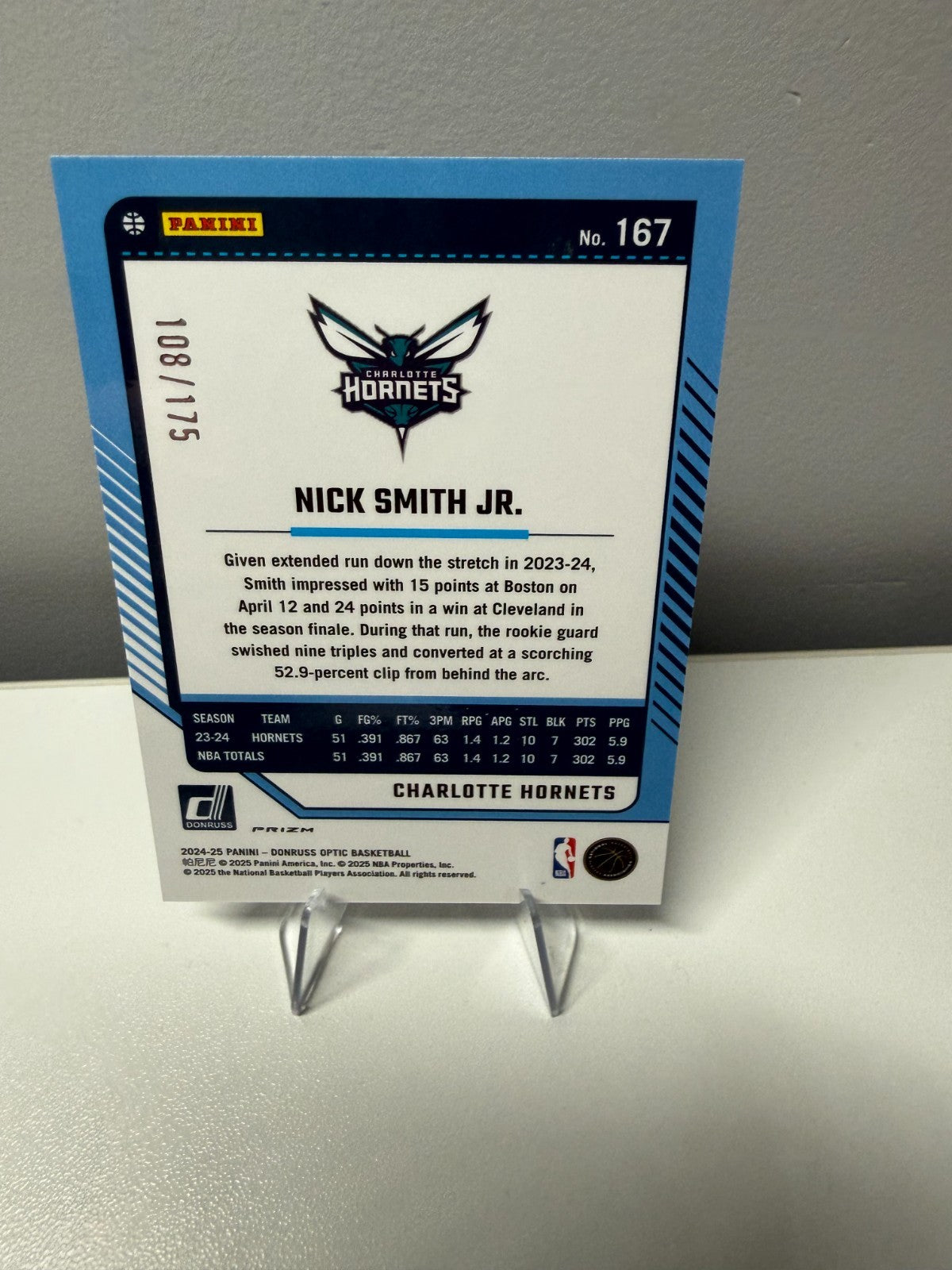 Nick Smith Jr. 2024-25 Panini Donruss Optic Blue Hyper /175 #167 Hornets