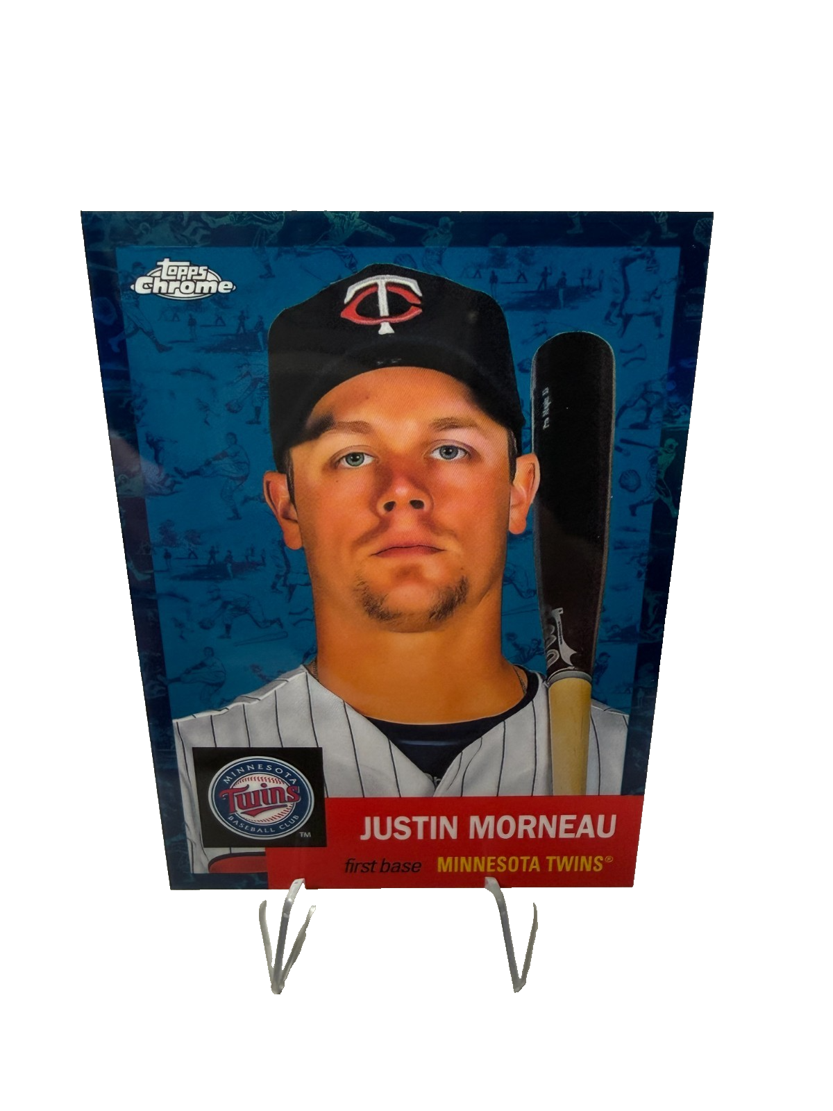 Justin Morneau 2022 Topps Chrome Platinum Anniversary Toile White Blue /199 #453