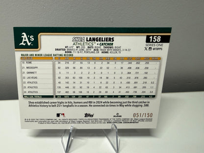 Shea Langeliers 2025 Topps Series 1 Blue Holo Foil /150 #158 Athletics