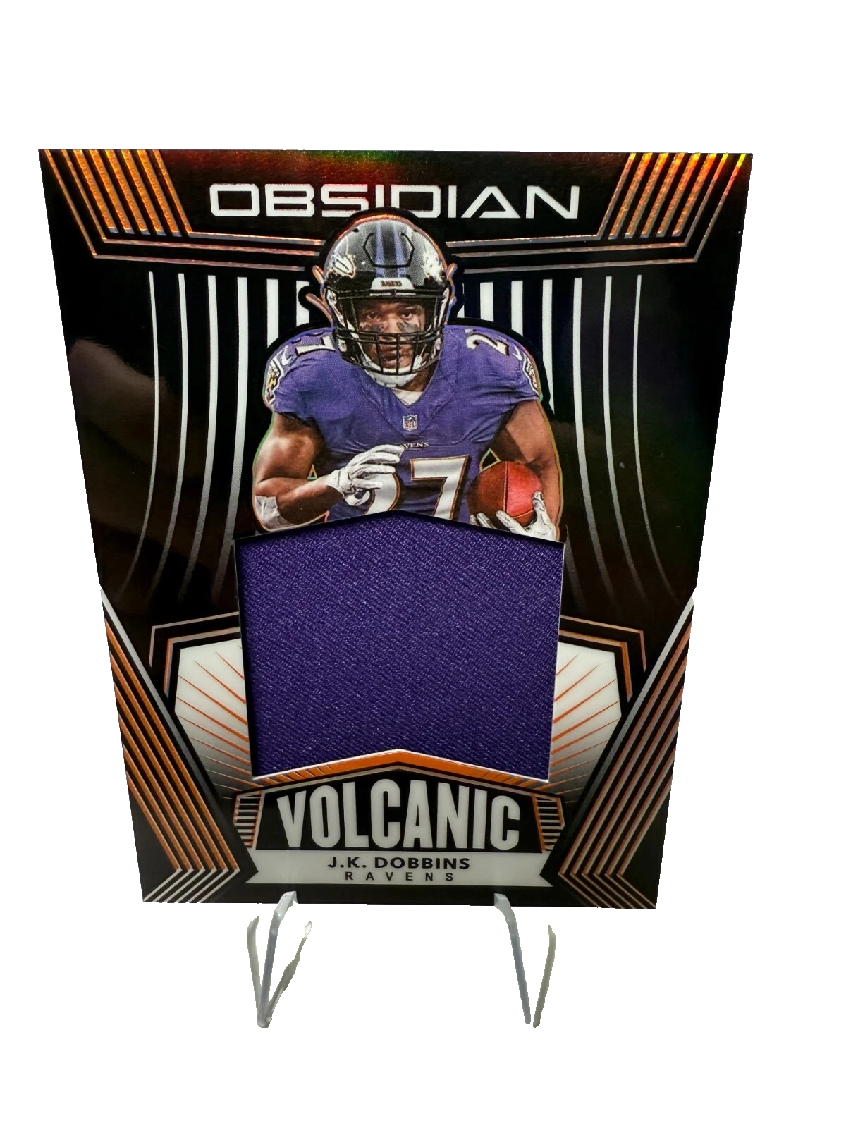 J.K. Dobbins 2020 Panini Obsidian Volcanic Orange Etch Patch /75 #VM-23 Ravens